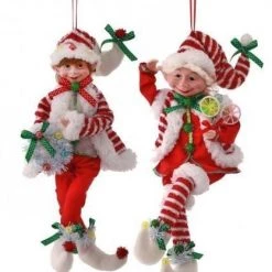 The Christmas Palace Christmas Ornaments 17" POSEABLE CANDY ELF ORNAMENT SET OF 2