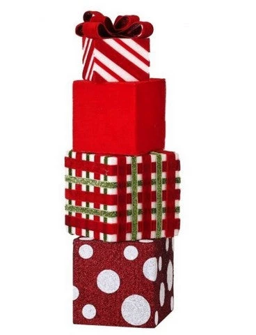 The Christmas Palace 18" RED FABRIC STRIPED & POLKA DOT STACKED BOXES SET OF 2 Hats & Boxes 1 The Christmas Palace 18" RED FABRIC STRIPED & POLKA DOT STACKED BOXES SET OF 2 Hats & Boxes