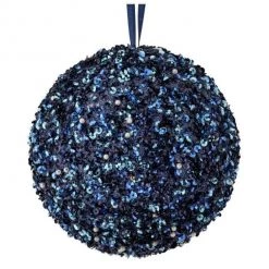 The Christmas Palace 6" MIDNIGHT BLUE SEQUIN BALL ORNAMENT SET OF 6