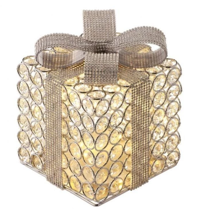 The Christmas Palace 7.5" SILVER OPULENT JEWELED BATTERY OPERATED GIFTBOX 1 The Christmas Palace 7.5" SILVER OPULENT JEWELED BATTERY OPERATED GIFTBOX