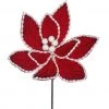 The Christmas Palace 24" RED & WHITE VELVET COTTON BEAD EDGE POINSETTIA STEM SET OF 12 Flowers