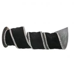 The Christmas Palace 4" X 5YD BLACK EMBROIDERED JEWEL EDGE VELVET RIBBON Ribbon & Bows