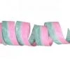 The Christmas Palace 2.5" X 10YD PINK & GREEN CANDY STRIPE WIRED RIBBON