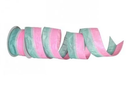 The Christmas Palace 2.5" X 10YD PINK & GREEN CANDY STRIPE WIRED RIBBON 1 The Christmas Palace 2.5" X 10YD PINK & GREEN CANDY STRIPE WIRED RIBBON