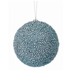 The Christmas Palace All About The Blues 6" BLUE METALLIC MINI BEAD BALL ORNAMENT SET OF 6