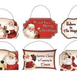 The Christmas Palace Christmas Ornaments 6" RETRO & RUSTIC SANTA SAYINGS ORNAMENT ASSORTED SET OF 6