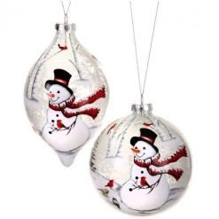 The Christmas Palace 5-7" GLASS SNOWMEN WITH CARDINALS ASSORTED ORNAMENT SET OF 6 Christmas Ornaments