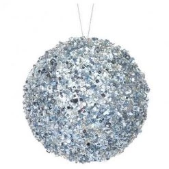The Christmas Palace 5" ICED ARCTIC BLUE SEQUIN BALL ORNAMENT SET OF 6