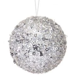The Christmas Palace Christmas Ornaments 5" SILVER SEQUINED BALL ORNAMENT SET OF 6