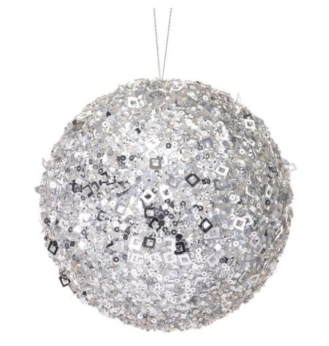The Christmas Palace Christmas Ornaments 5" SILVER SEQUINED BALL ORNAMENT SET OF 6 1 The Christmas Palace Christmas Ornaments 5" SILVER SEQUINED BALL ORNAMENT SET OF 6