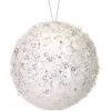The Christmas Palace 5" WHITE SEQUINED BALL ORNAMENT SET OF 6