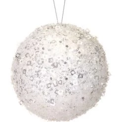 The Christmas Palace 5" WHITE SEQUINED BALL ORNAMENT SET OF 6