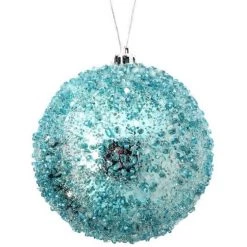 The Christmas Palace 4" BLUE ICED METALLIC BALL ORNAMENT SET OF 12 Christmas Ornaments
