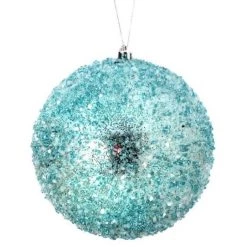 The Christmas Palace 6" BLUE ICED METALLIC BALL ORNAMENT SET OF 6