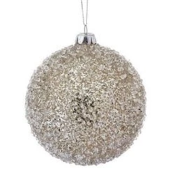 The Christmas Palace 4" PLATINUM BEADED GLASS BALL ORNAMENT SET OF 6 Christmas Ornaments