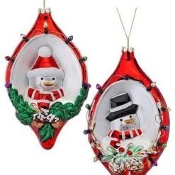 The Christmas Palace 6" SANTA & SNOWMAN GLASS FINIAL ASSORTED SET OF 4 Christmas Ornaments