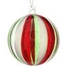The Christmas Palace 5" GLASS RED & GREEN STRIPE CLEAR BALL ORNAMENT SET OF 6 Christmas Ornaments