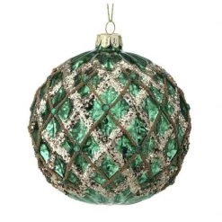 The Christmas Palace 4" GLASS DUAL BEADED NET WITH JEWELS BALL ORNAMENT SET OF 6 Christmas Ornaments