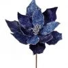 The Christmas Palace 24" BLUE VELVET BEADED POINSETTIA PICK SET OF 12 Flowers