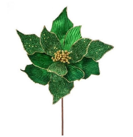The Christmas Palace Flowers 24" GREEN BEADED POINSETTIA PICK SET OF 12 1 The Christmas Palace Flowers 24" GREEN BEADED POINSETTIA PICK SET OF 12