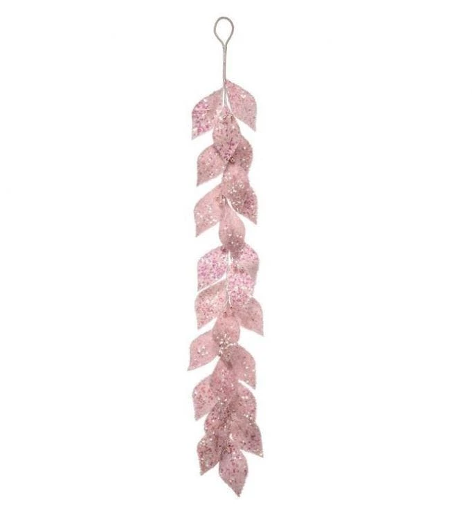 The Christmas Palace 4 FT PINK SEQUIN LEAF GARLAND 1 The Christmas Palace 4 FT PINK SEQUIN LEAF GARLAND