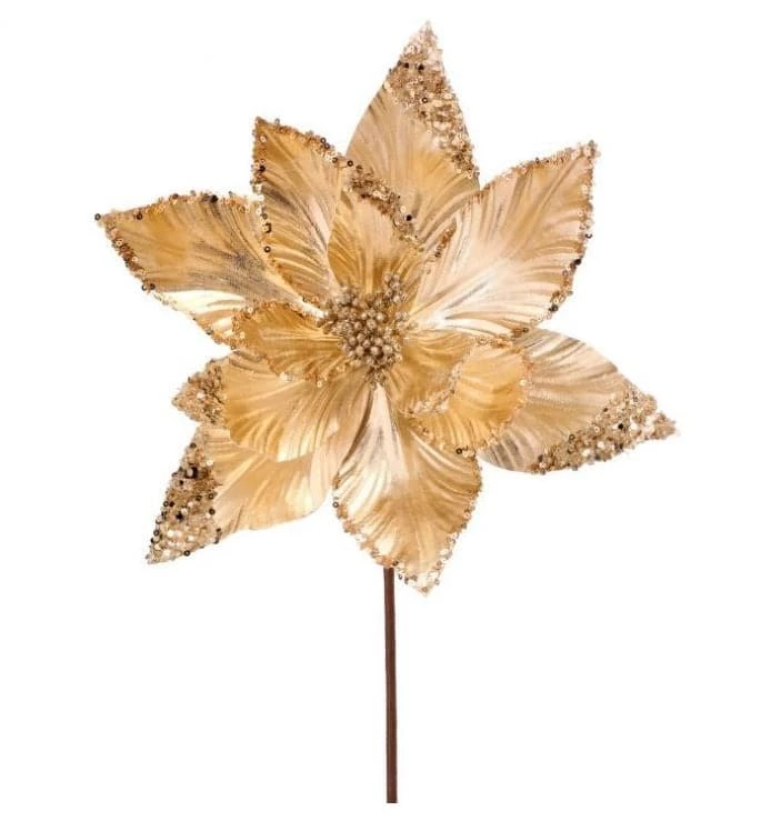The Christmas Palace Flowers 24" CHAMPAGNE METALLIC SEQUIN EDGED TIPS POINSETTIA SET OF 12 1 The Christmas Palace Flowers 24" CHAMPAGNE METALLIC SEQUIN EDGED TIPS POINSETTIA SET OF 12