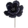 The Christmas Palace 24" MIDNIGHT BLUE VELVET GLITTER BEADED EDGE MAGNOLIA STEM SET OF 6