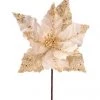 The Christmas Palace 24" IVORY VELVET GLITTER SEQUINED POINSETTIA SET OF 12 Flowers