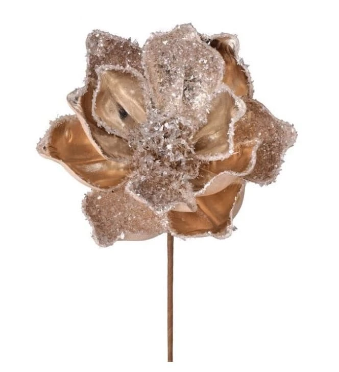 The Christmas Palace 24" CHAMPAGNE METALLIC ICE CHUNKS MAGNOLIA STEM SET OF 6 Flowers 1 The Christmas Palace 24" CHAMPAGNE METALLIC ICE CHUNKS MAGNOLIA STEM SET OF 6 Flowers