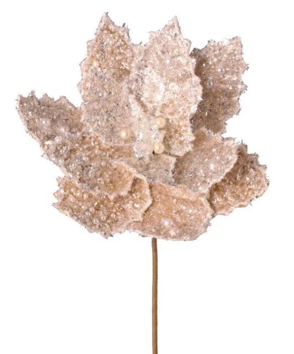 The Christmas Palace 24" ICED PEARLS POINSETTIA PICK SET OF 4 1 The Christmas Palace 24" ICED PEARLS POINSETTIA PICK SET OF 4