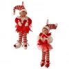 The Christmas Palace 9" RED & WHITE VELVET BENDABLE PEPPERMINT ELF ORNAMENT SET OF 2
