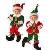 The Christmas Palace 9" FABRIC RED & GREEN TIDINGS BENDABLE ELF ASSORTED SET OF 2 Christmas Ornaments