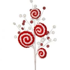 The Christmas Palace 28" PEPPERMINT SWIRL GLITTER CANDIES SPRAY SET OF 6