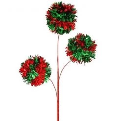 The Christmas Palace 30" RED & GREEN TINSEL BALL SPRAY SET OF 6