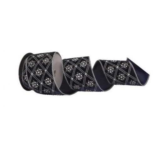 The Christmas Palace 4" X 5YD MIDNIGHT BLUE VELVET DIAMOND SNOWFLAKE & JEWEL RIBBON All About The Blues 1 The Christmas Palace 4" X 5YD MIDNIGHT BLUE VELVET DIAMOND SNOWFLAKE & JEWEL RIBBON All About The Blues
