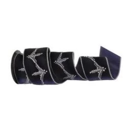 The Christmas Palace All About The Blues 4" X 5YD BLUE EMBROIDERED ACANTHUS LEAF JEWEL RIBBON