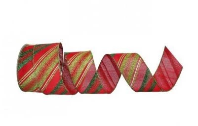 The Christmas Palace 2.5" X 10YD RED & GREEN DIAGONAL GLITTERED STRIPED RIBBON Ribbon & Bows 1 The Christmas Palace 2.5" X 10YD RED & GREEN DIAGONAL GLITTERED STRIPED RIBBON Ribbon & Bows