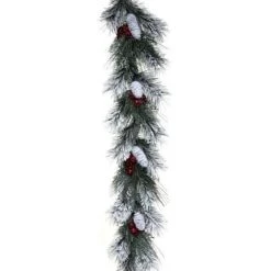 The Christmas Palace 4 FT FROSTED PINE CONE FRESH BERRY GARLAND Garlands