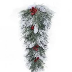 The Christmas Palace 32" FROSTED PINE CONE FRESH BERRY TEARDROP Garlands