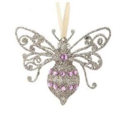 The Christmas Palace 4" BEE JEWEL ORNAMENT WITH PINK GEM SET OF 4 Christmas Ornaments