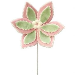 The Christmas Palace 24" PINK & GREEN FROSTED LAYERED CAKE POINSETTIA STEM SET OF 6