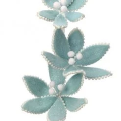 The Christmas Palace 24" BLUE FROSTED TRIPLE CANDY POINSETTIA STEM SET OF 6