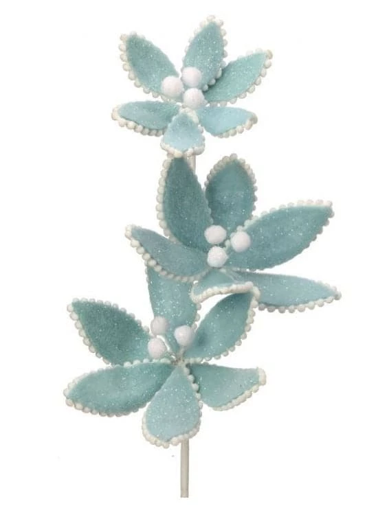 The Christmas Palace 24" BLUE FROSTED TRIPLE CANDY POINSETTIA STEM SET OF 6 1 The Christmas Palace 24" BLUE FROSTED TRIPLE CANDY POINSETTIA STEM SET OF 6