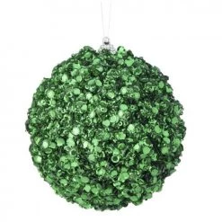 The Christmas Palace 5" GREEN SEQUINED JEWEL BALL ORNAMENT SET OF 6