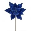 The Christmas Palace Flowers 24" BLUE SAPHIRE DELUXE VELVET POINSETTIA STEM SET OF 6