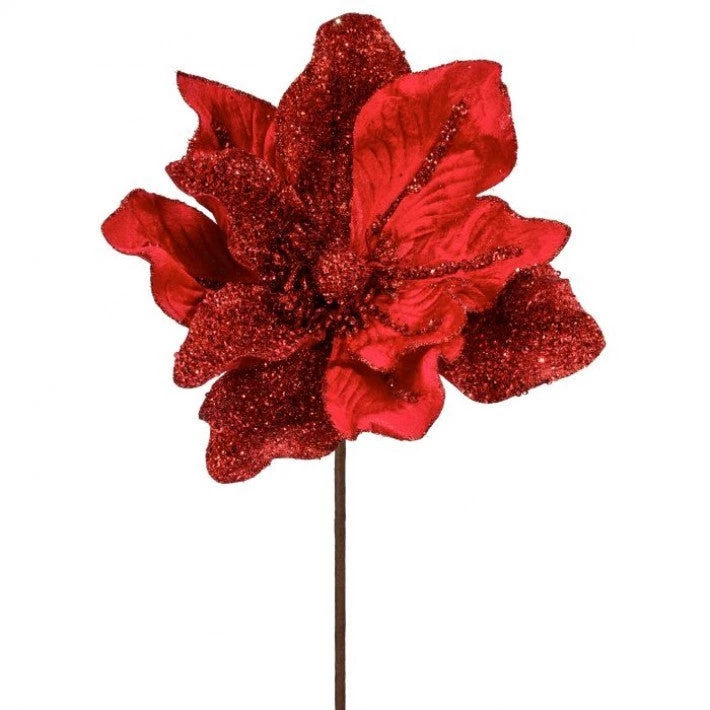 The Christmas Palace 24" RED VELVET BEADED SEQUINS MAGNOLIA SET OF 12 Flowers 1 The Christmas Palace 24" RED VELVET BEADED SEQUINS MAGNOLIA SET OF 12 Flowers