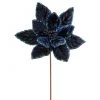 The Christmas Palace 24" MIDNIGHT BLUE VELVET SEQUINS EDGE POINSETTIA STEM SET OF 12 Flowers