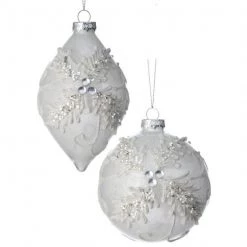 The Christmas Palace 4" - 6" WHITE HOLLY KISMET GLASS ORNAMENT ASSORTED SET OF 6