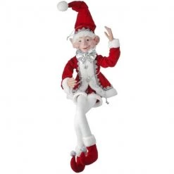 The Christmas Palace 30" RED, SILVER, & WHITE BENDABLE FABRIC ELF