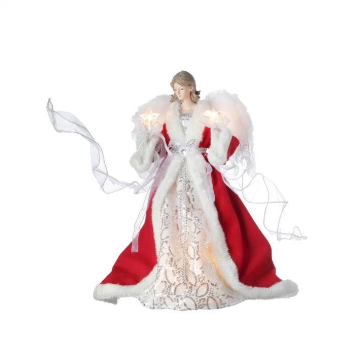 The Christmas Palace 16" RED & SILVER ANGEL TREE TOPPER WITH 10 LIGHTS 1 The Christmas Palace 16" RED & SILVER ANGEL TREE TOPPER WITH 10 LIGHTS